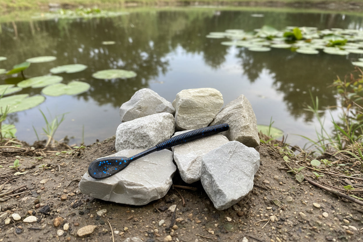 Beaver tail worm - black and blue